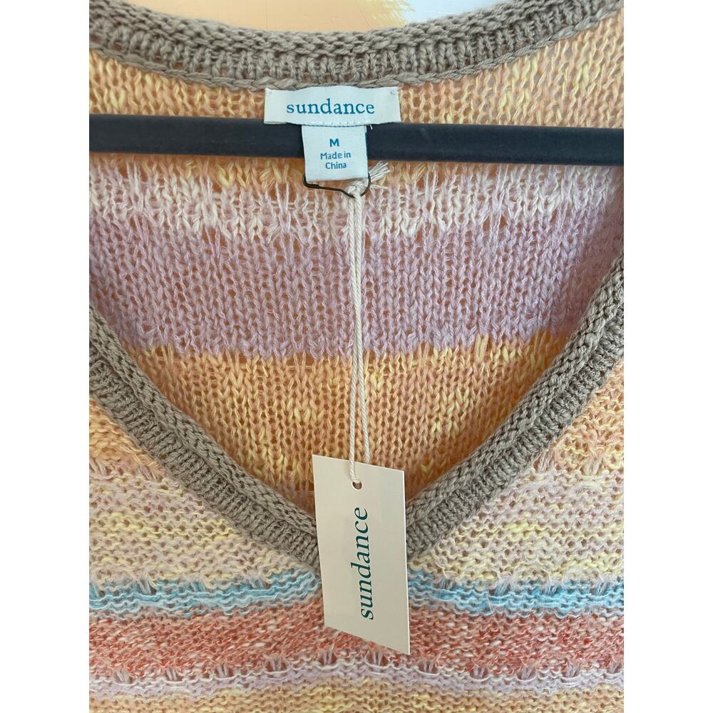 Sundance Pastel Stripe Open Knit Slouchy V Neck Sweater Medium NWT Wool Blend - Picture 3 of 8